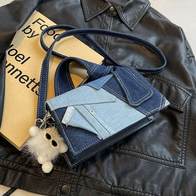Urban Denim Blue Oxford Cloth Suitcase with Multiple Pockets