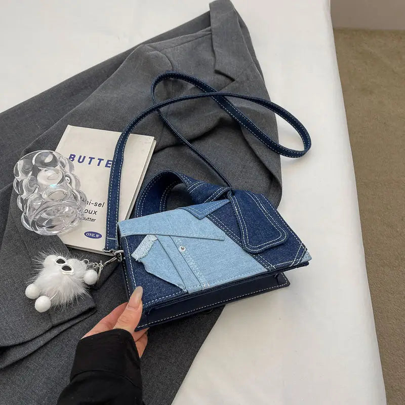 Urban Denim Blue Oxford Cloth Suitcase with Multiple Pockets - Color Matching Denim Blue