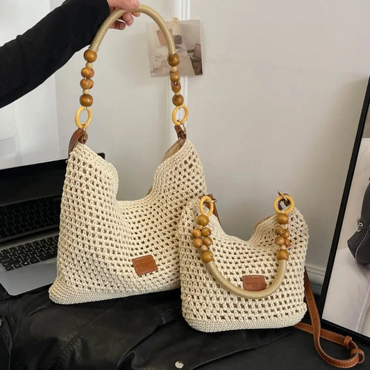 Urban Simplicity Medium Knitted Bucket Bag with Contrast Stitching