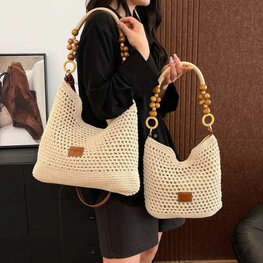 Urban Simplicity Medium Knitted Bucket Bag with Contrast Stitching
