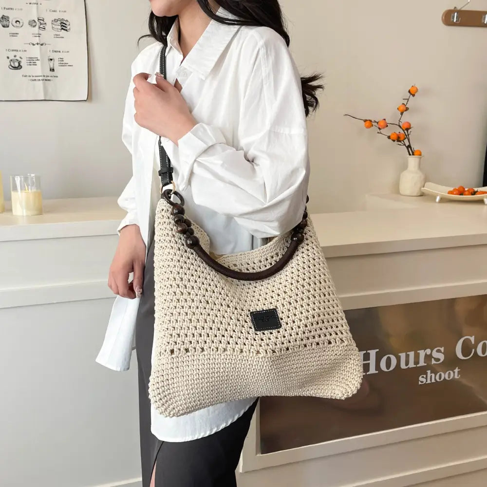 Urban Simplicity Medium Knitted Bucket Bag with Contrast Stitching