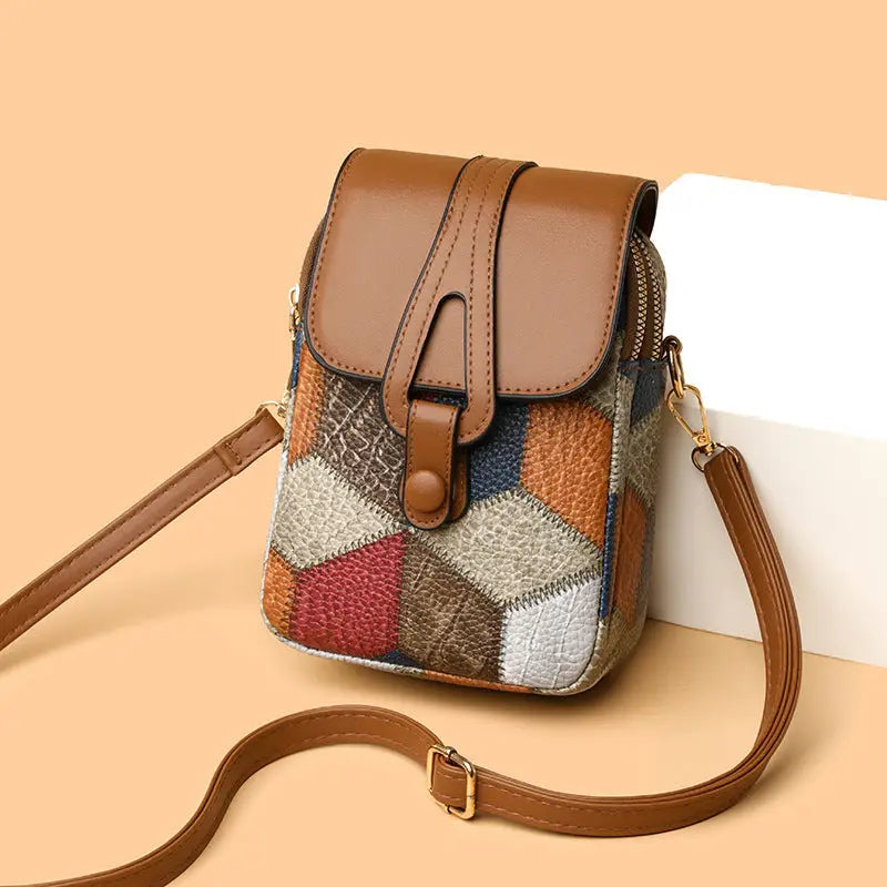 Urban Simplicity Medium PU Suitcase with Splicing and Sandwich Pocket - Irregular Blue Brown