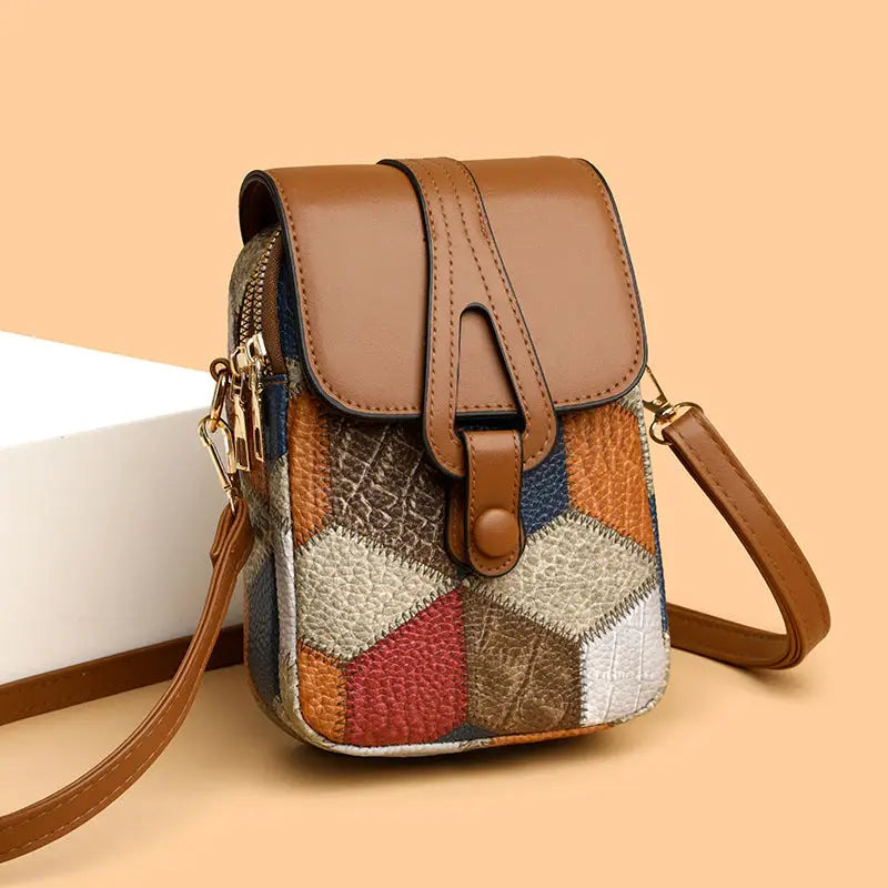 Urban Simplicity Medium PU Suitcase with Splicing and Sandwich Pocket - Irregular Blue Brown