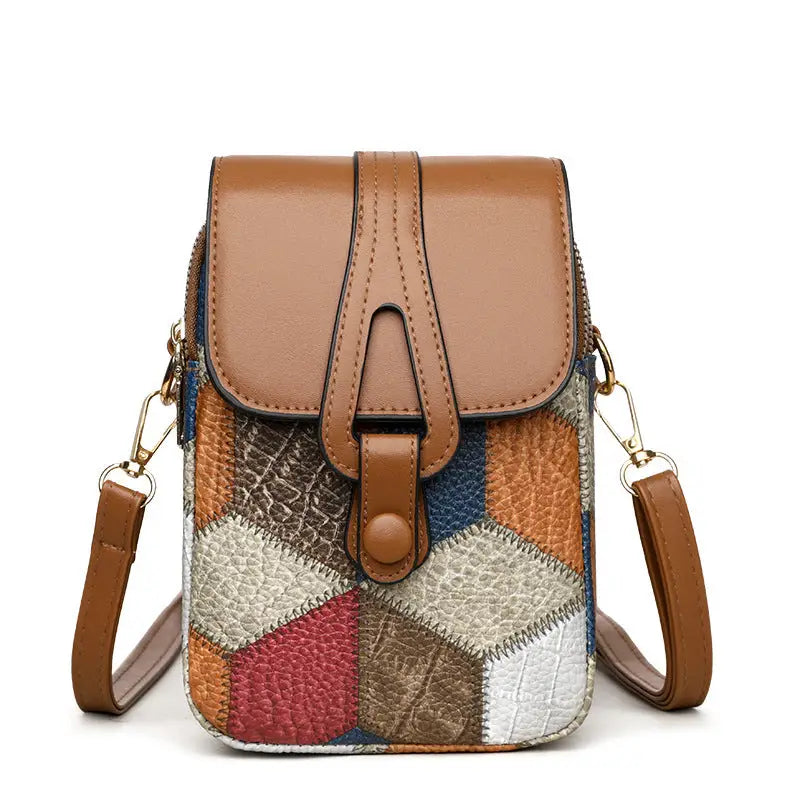 Urban Simplicity Medium PU Suitcase with Splicing and Sandwich Pocket - Irregular Blue Brown