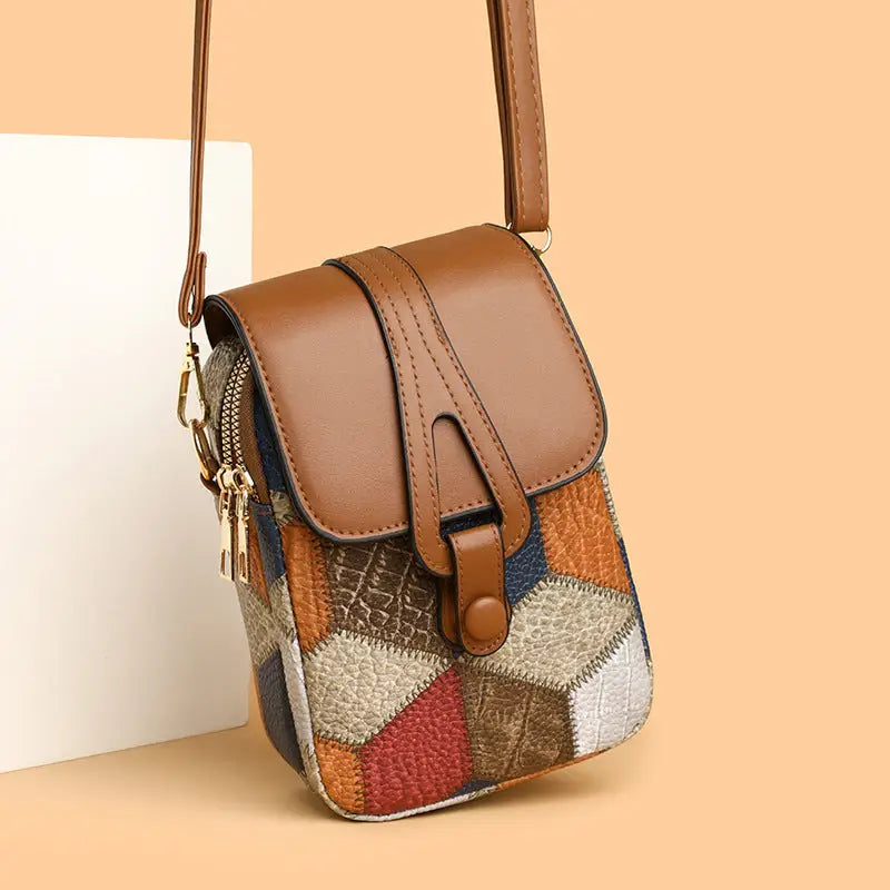 Urban Simplicity Medium PU Suitcase with Splicing and Sandwich Pocket - Irregular Blue Brown