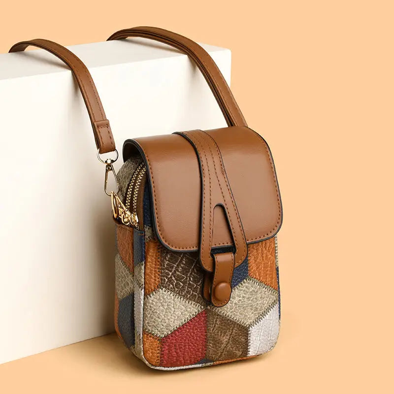 Urban Simplicity Medium PU Suitcase with Splicing and Sandwich Pocket - Irregular Blue Brown