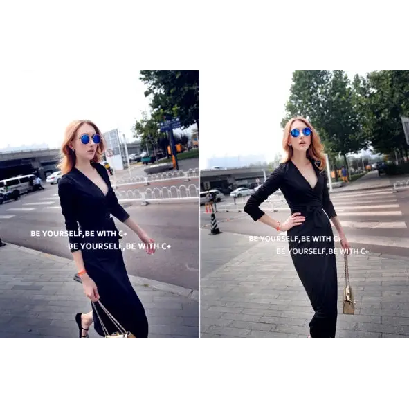 V-Tie Chic: Slimming V-Neck Dress