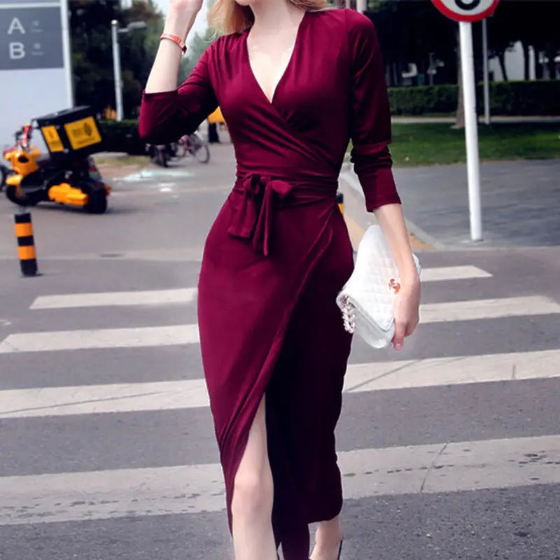 V-Tie Chic: Slimming V-Neck Dress