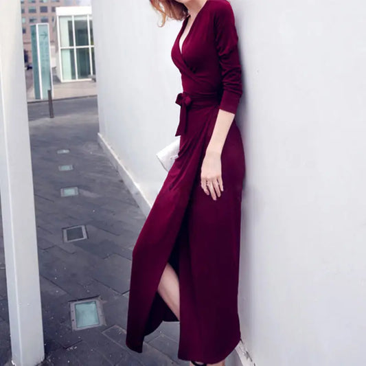 V-Tie Chic: Slimming V-Neck Dress