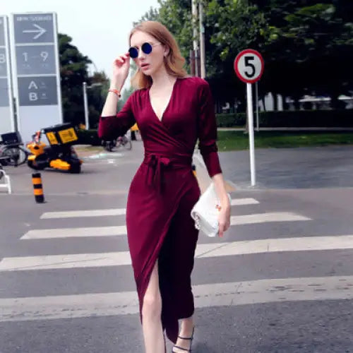 V-Tie Chic: Slimming V-Neck Dress