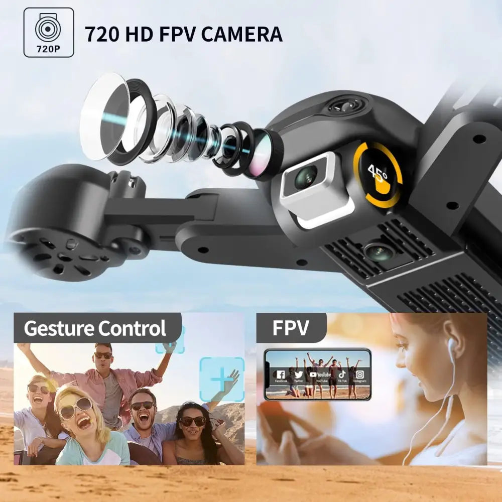 V12 Schwarz Foldable Drone with Camera and 2.4G Remote Control V12 5