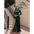 Veluxe: Women’s Velvet High Neck Evening Dress - Green / S