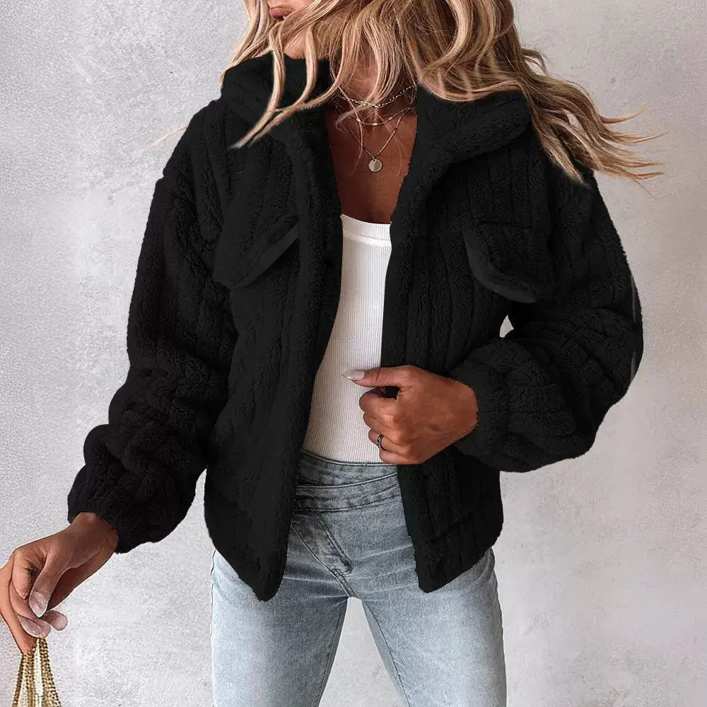 Velvet Stripe Lapel Cardigan for Women