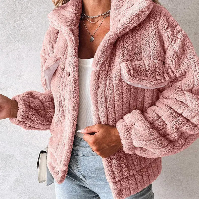 Velvet Stripe Lapel Cardigan for Women