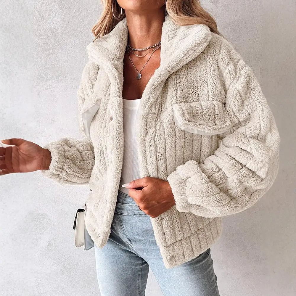 Velvet Stripe Lapel Cardigan for Women