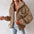 Velvet Stripe Lapel Cardigan for Women - Khaki / S