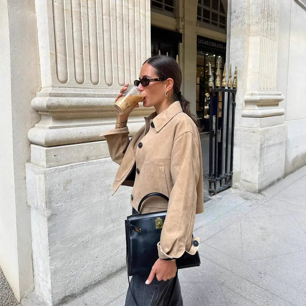VelvetLap: Luxe Leather Short Jacket