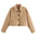 VelvetLap: Luxe Leather Short Jacket - Dark Khaki Cloth Color / S