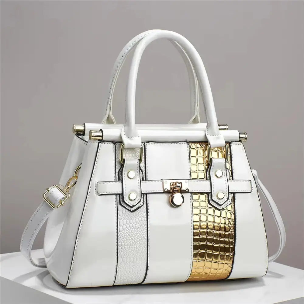 VertiBright Lizard Leather Max-Capacity Shoulder Bag - White