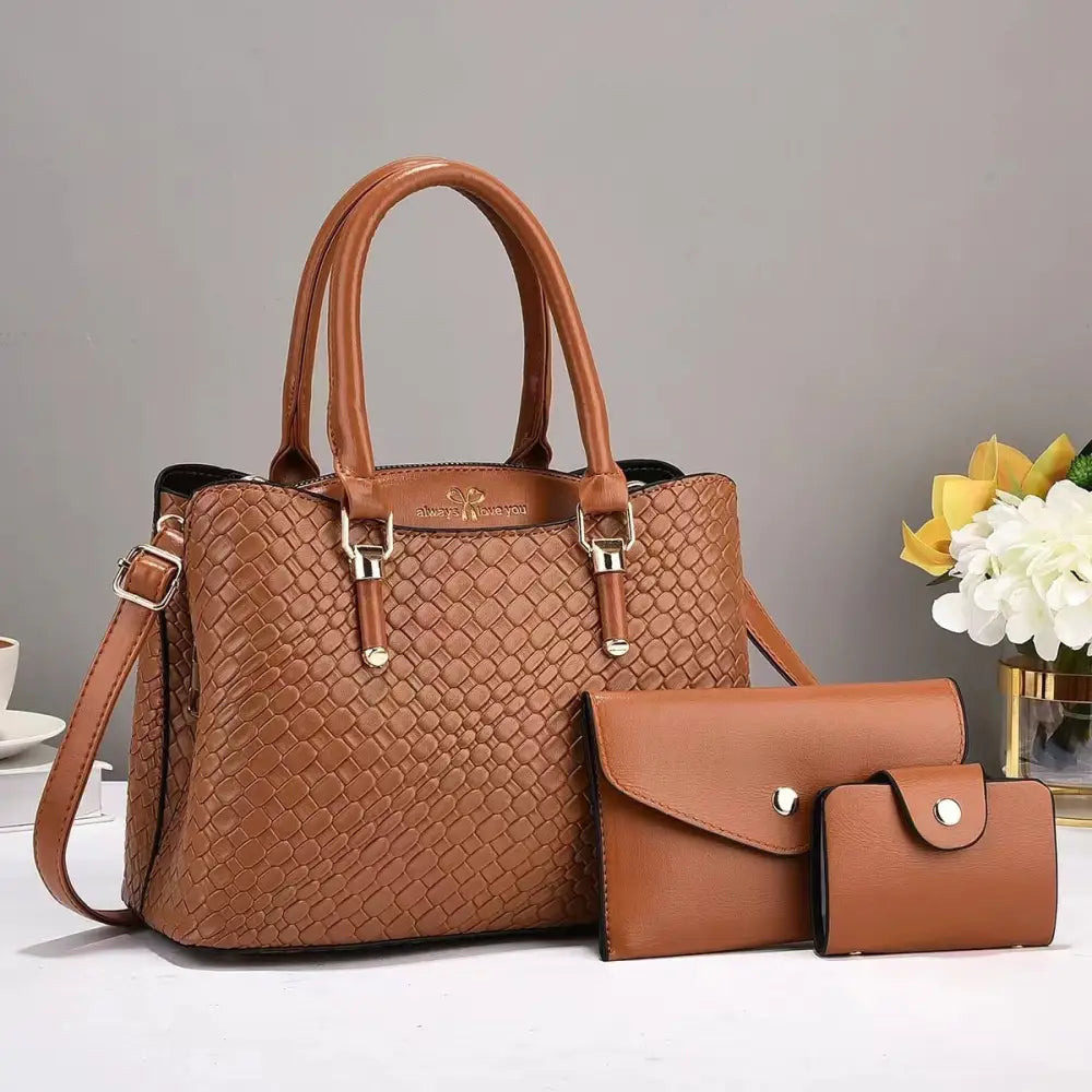 Vertical Square Soft PU Suitcase with Zipper and Sandwich Pocket - Yellowish Brown