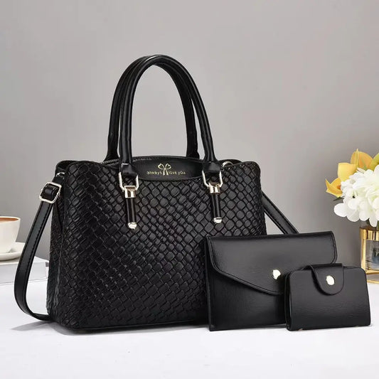 Vertical Square Soft PU Suitcase with Zipper and Sandwich Pocket - Black