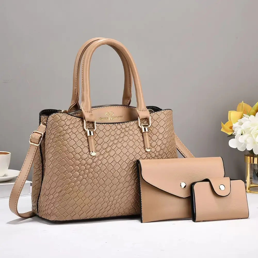 Vertical Square Soft PU Suitcase with Zipper and Sandwich Pocket - Khaki