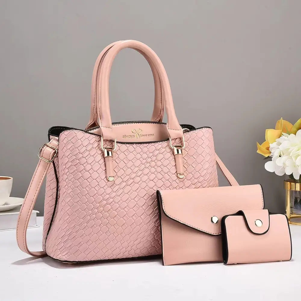 Vertical Square Soft PU Suitcase with Zipper and Sandwich Pocket - Pink