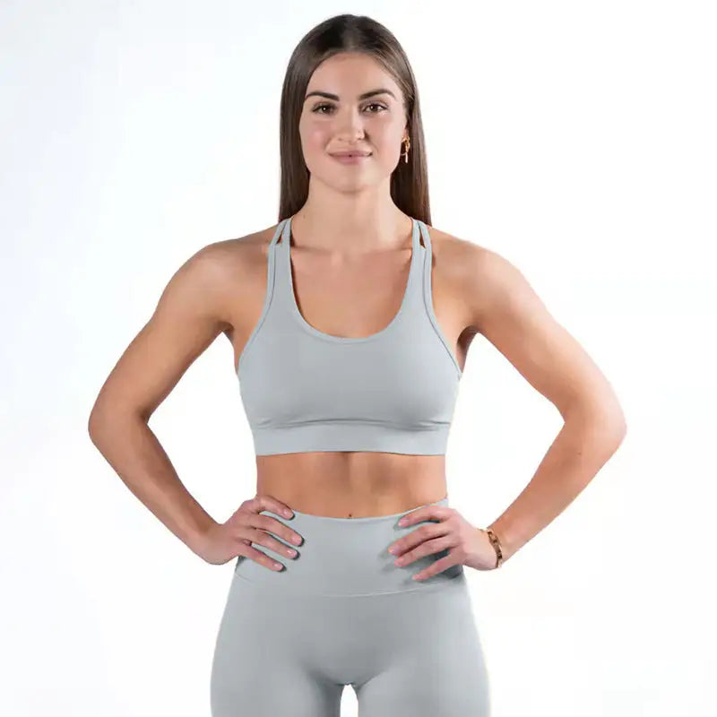 Vest Women’s Shockproof High Strength Integrated Underwear Shorts Fitness Yoga Set - Light grey / S