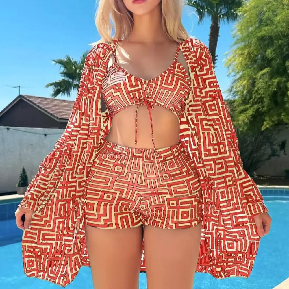 Vibrant Waves: Plus Size Plaid 3-Piece Swimsuit - Figure 5 / S