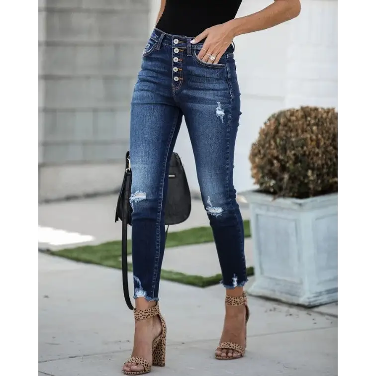 Vintage Vibe: High Waist Ripped Stretch Jeans