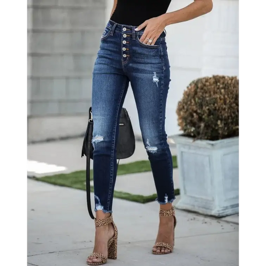 Vintage Vibe: High Waist Ripped Stretch Jeans