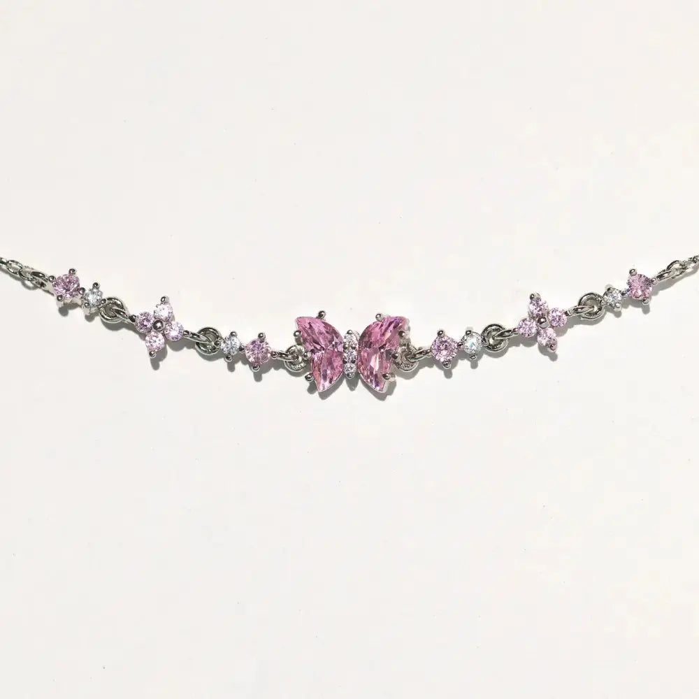 Vintage Zircon Wings: Retro Butterfly Bracelet - Silver