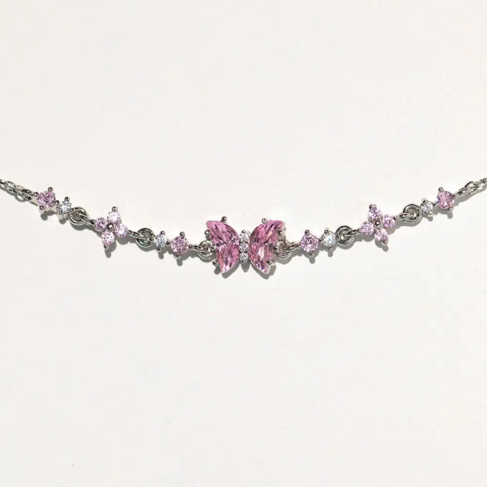 Vintage Zircon Wings: Retro Butterfly Bracelet - Silver
