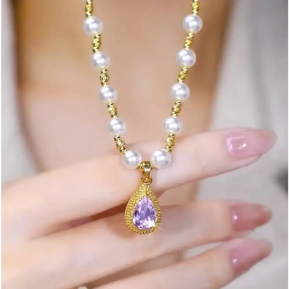Violet Raindrop Pearl Necklace - Purple Droplet Pearl Necklace