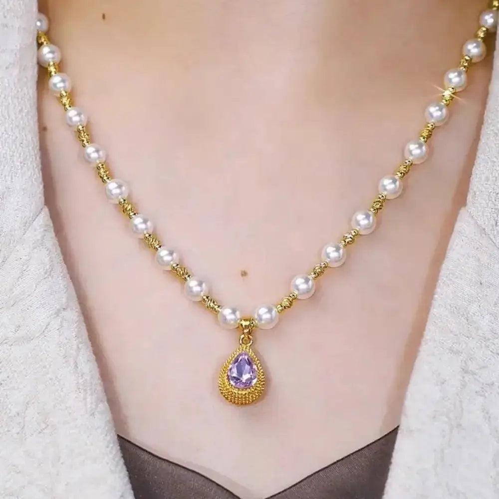 Violet Raindrop Pearl Necklace - Purple Droplet Pearl Necklace