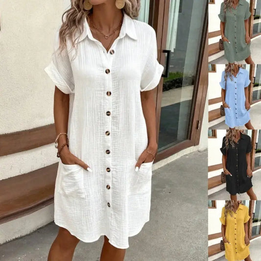 Vivi Vibe: Casual V-Neck Loose Dress Skirt - 4