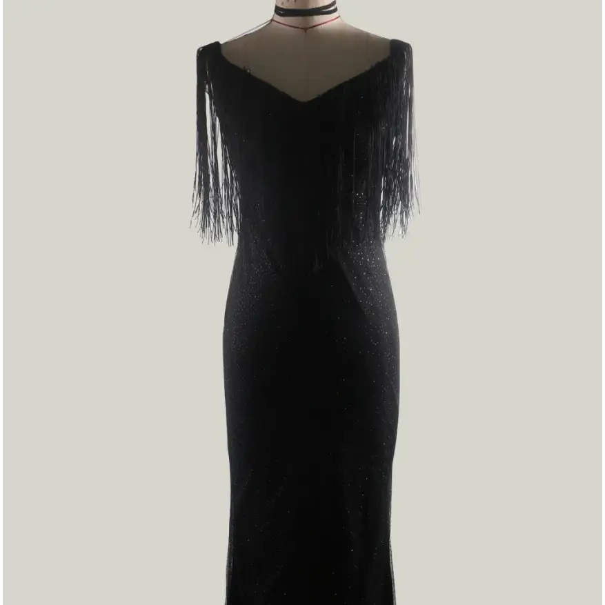 Vivid Charisma: Black Sequin V-Neck Slim Dress