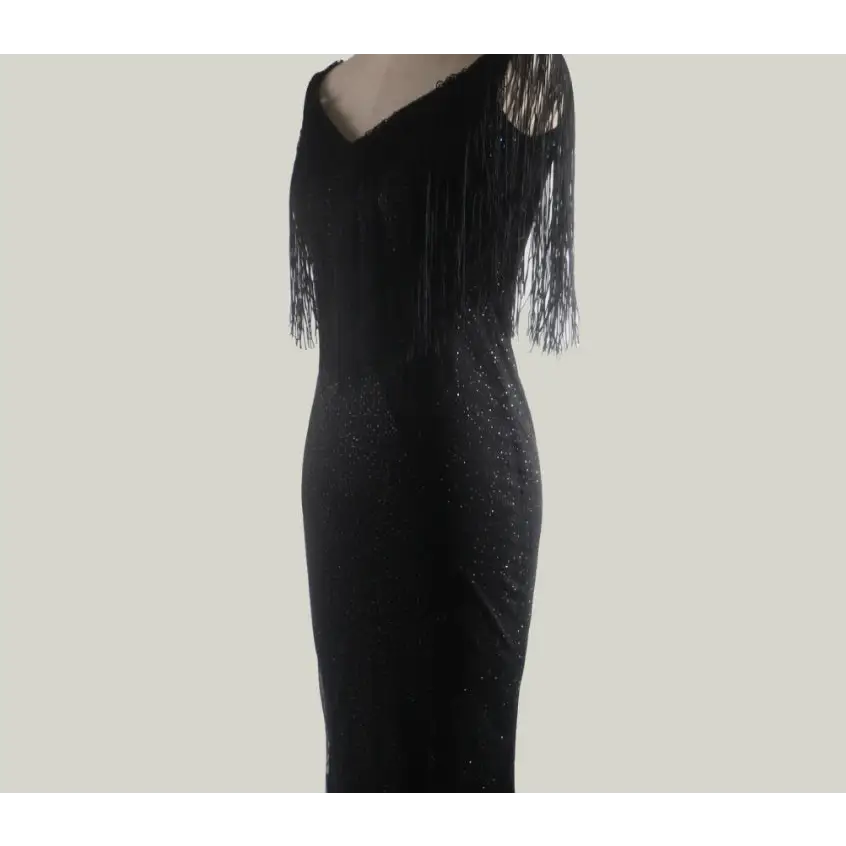 Vivid Charisma: Black Sequin V-Neck Slim Dress
