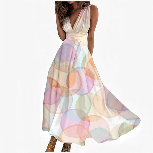 VividVogue V-neck Sleeveless Maxi Dress - Color 1 / S