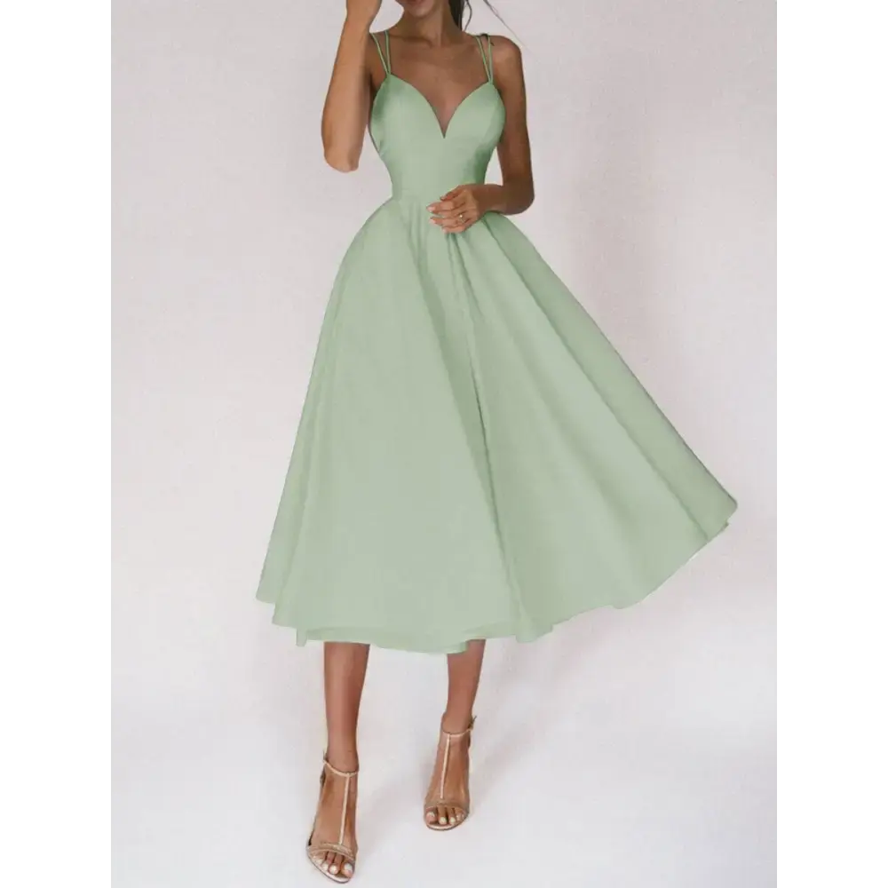 Mint green midi dress.