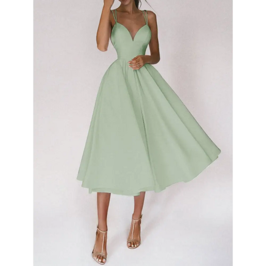 Mint green midi dress.