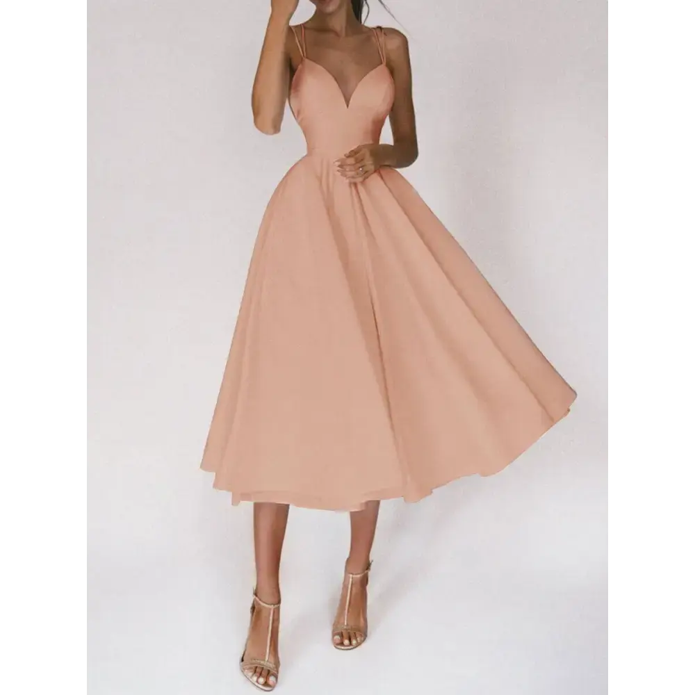 Vixen V-Neck Suspender Dress - Apricot / S