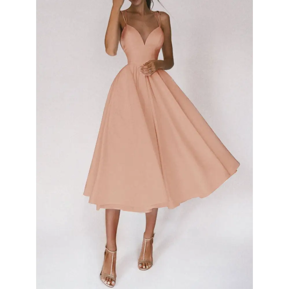 Vixen V-Neck Suspender Dress - Apricot / S