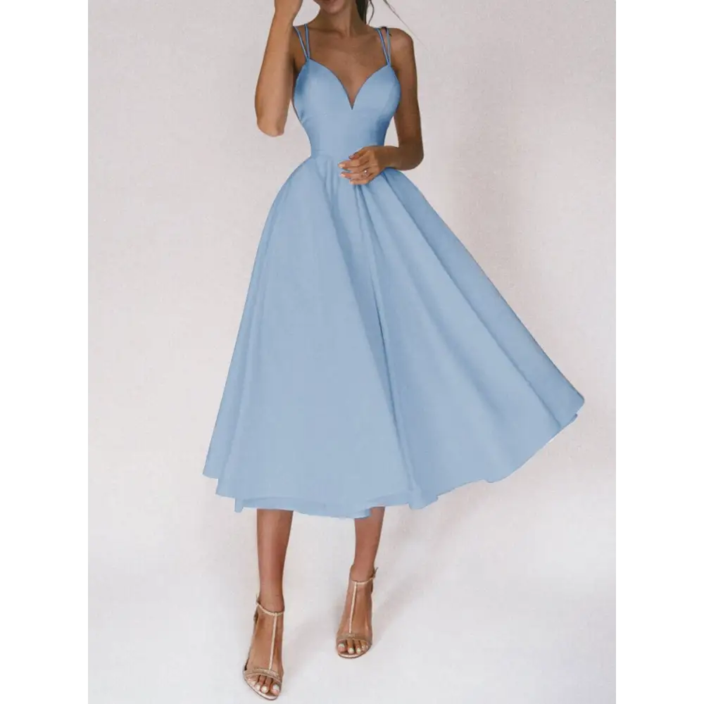 Vixen V-Neck Suspender Dress - Blue / S