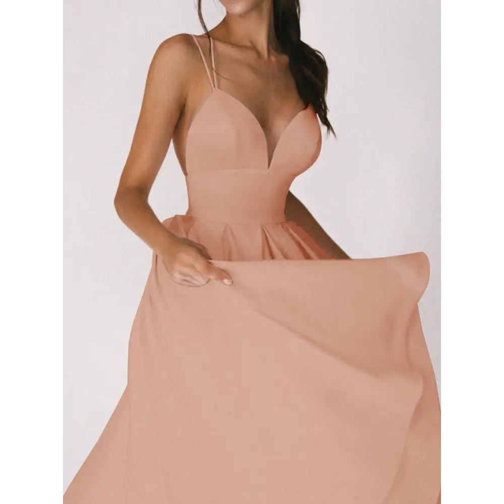 Elegant peach-colored formal dress.