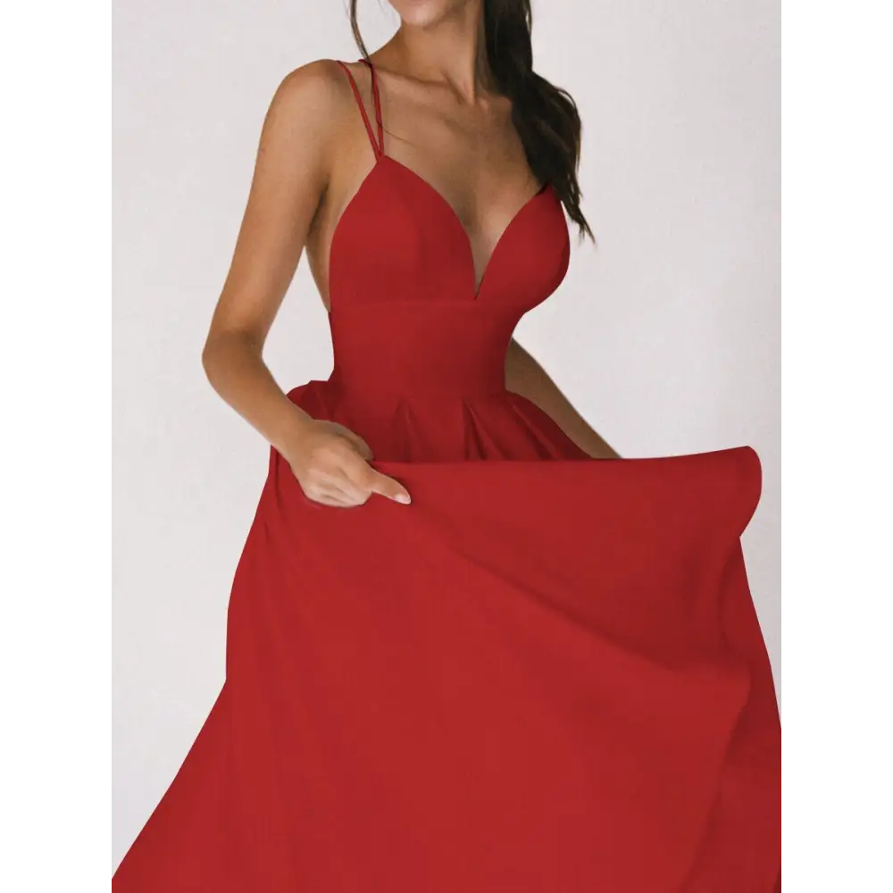 Vixen V-Neck Suspender Dress - Red / S