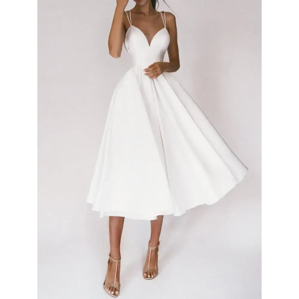 Vixen V-Neck Suspender Dress - White / S