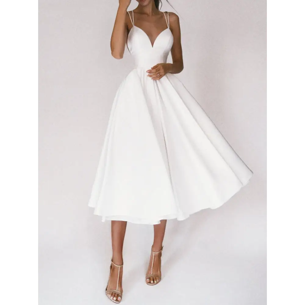 Vixen V-Neck Suspender Dress - White / S