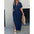 VogueBat: Chic V-Neck Slit Summer Dress - Dark Blue / S