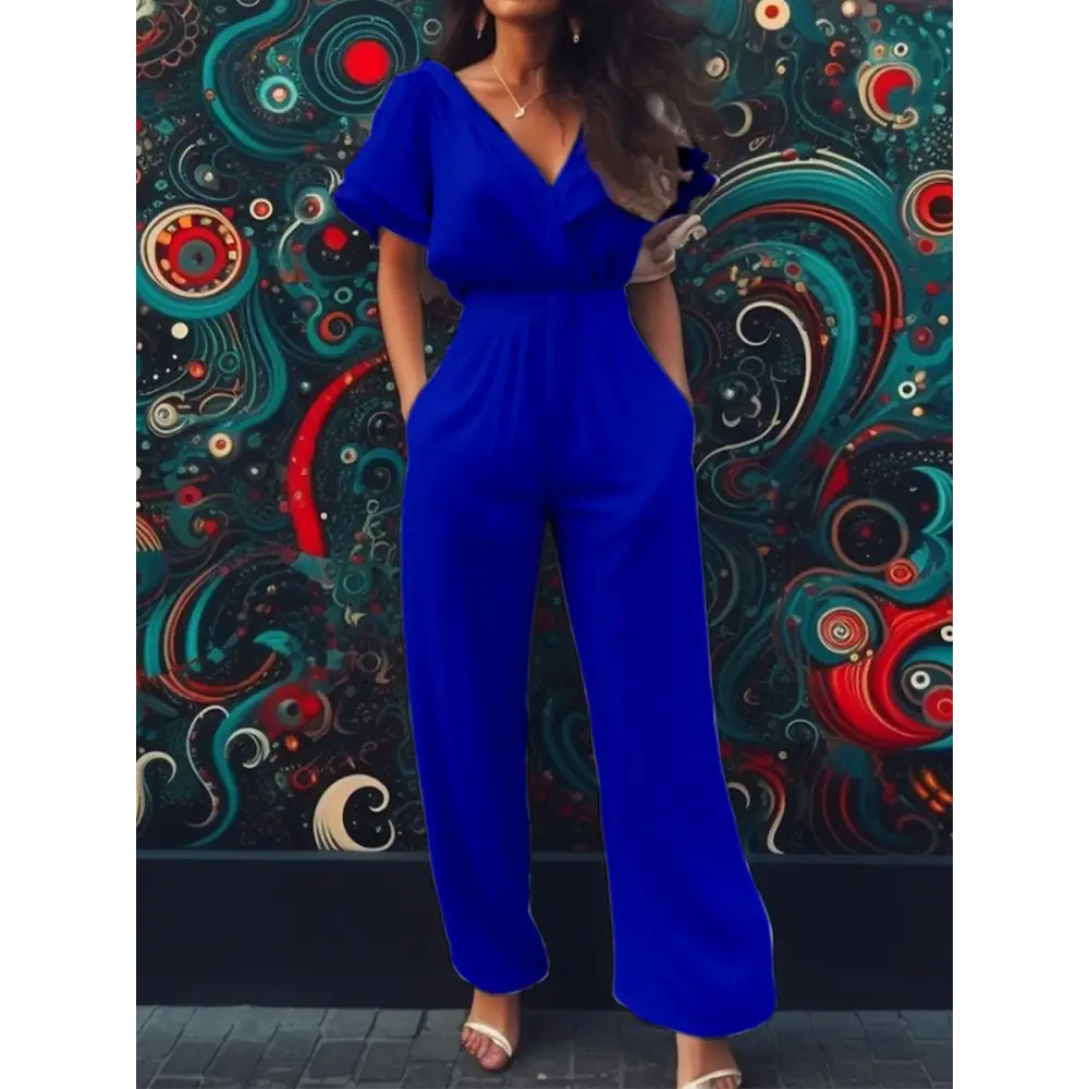 VogueFit V-Neck Jumpsuit - S / Sapphire Blue